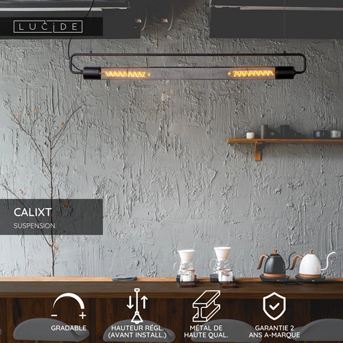 Lucide CALIXT - Suspension - 2xE27 - Noir - USP